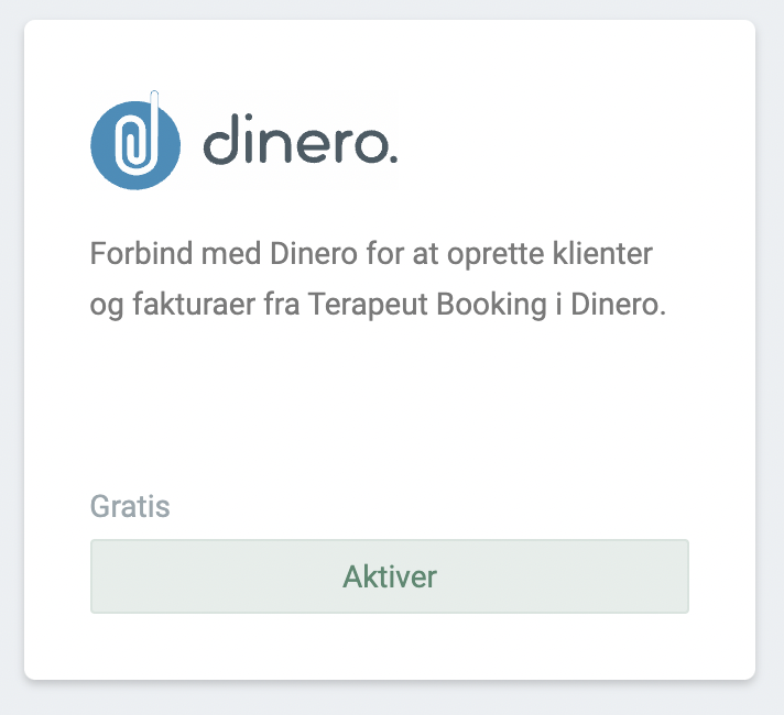 Dinero app aktiveringsside