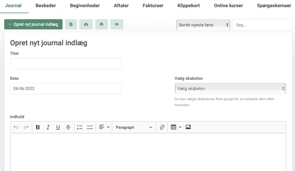 oprettelse af journal