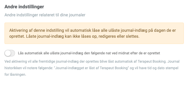 indstillings beskrivelse af låste journaler