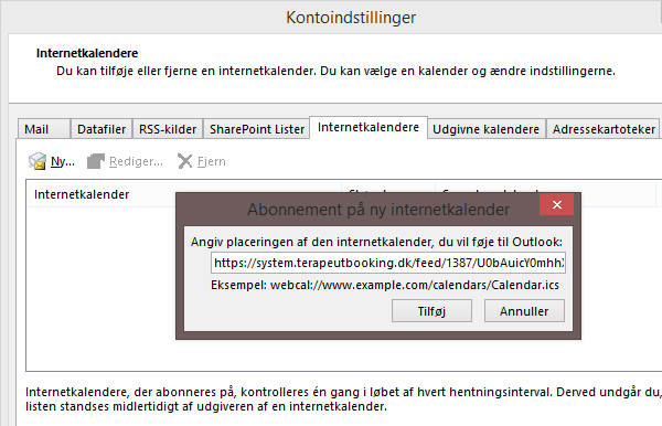 Terapeut Booking Microsoft Outlook 2013 synkronisering