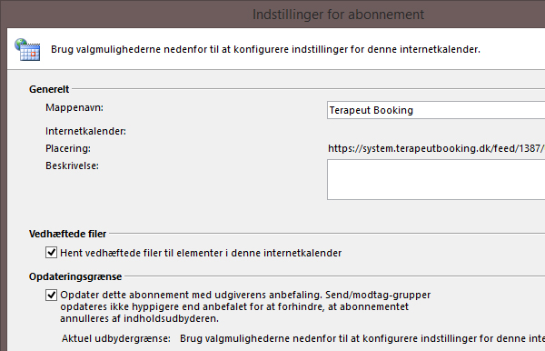 Terapeut Booking Microsoft Outlook 2013 synkronisering
