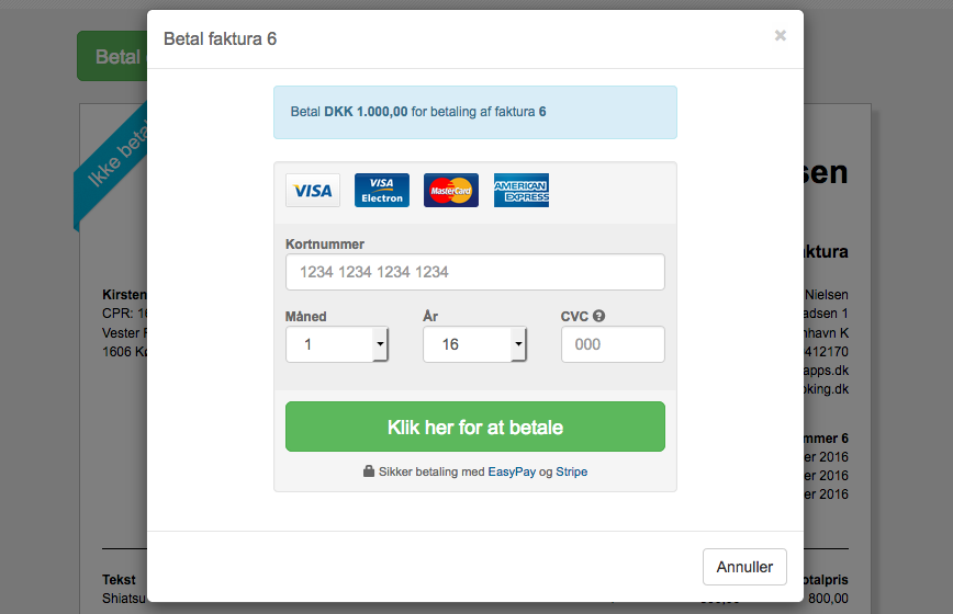 Online betaling med kort via EasyPay