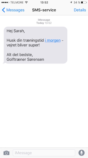 Automatisk afsendt SMS påmindelse visning på en iPhone