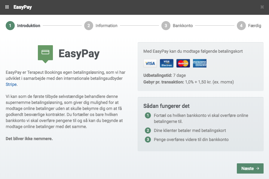 EasyPay opsætning i Terapeut Booking