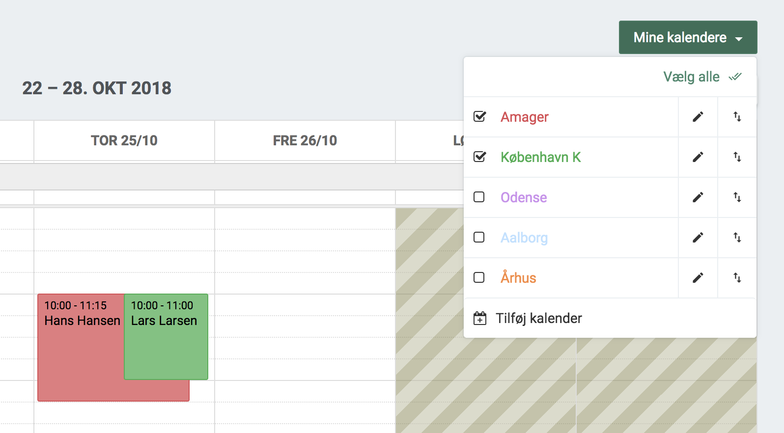 Synlige kalendere på kalenderforsiden