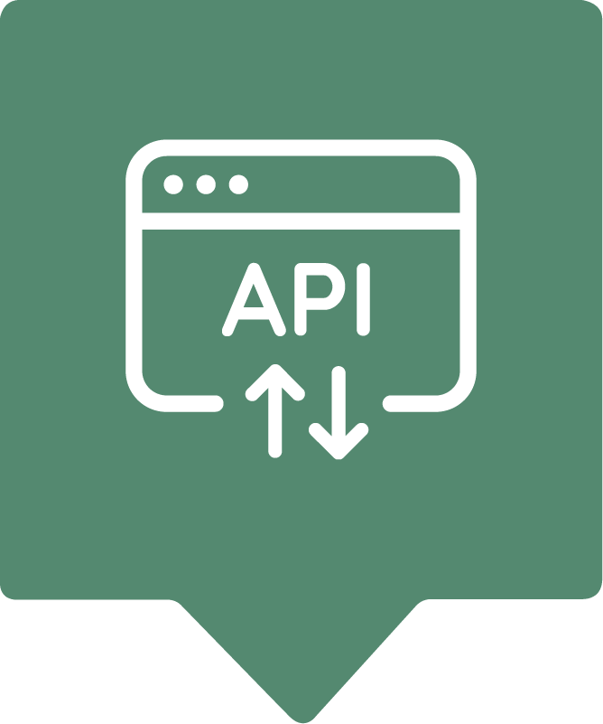 API-logo der viser at API integrerer dig med systemer