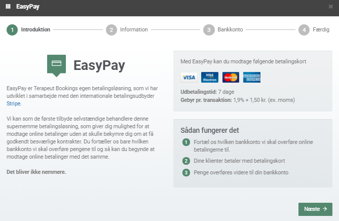 EasyPay opsætning i Terapeut Booking