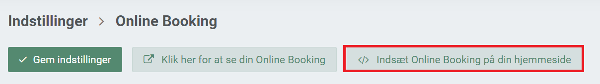 Billede der viser knappen til at indsætte booking på din hjemmeside