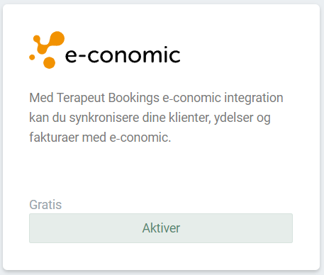 E-conomic app'en der kan aktiveres i Terapeut Booking