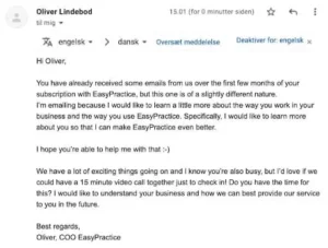 E-mailen Oliver sendte til kunderne