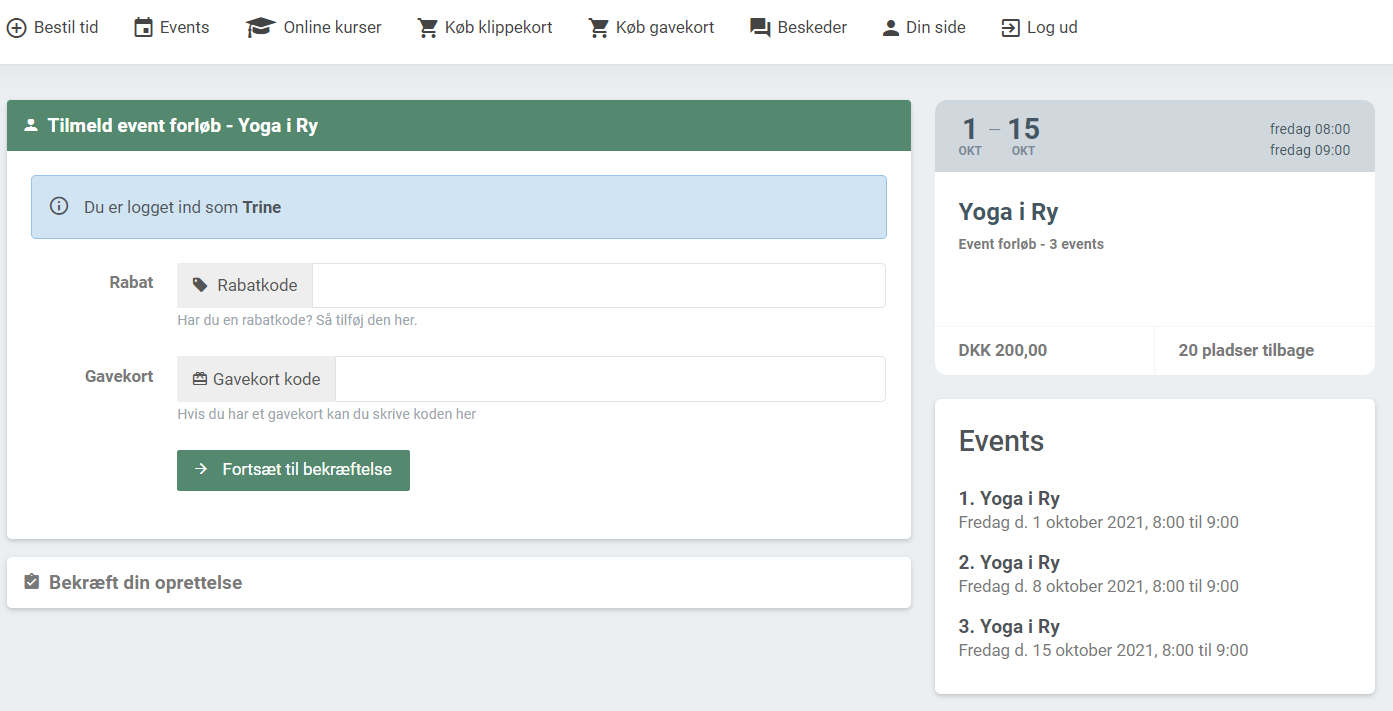 Klient tilmelder sig event forløb